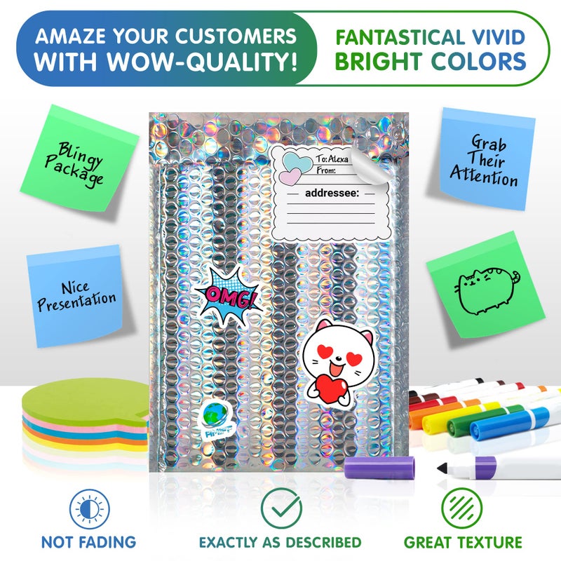 Amiff Holographic Bubble Mailers, 5 x 9 Inches. Pack of 25 Metallic Bubble Envelope. Opaque Glitter Padded Envelopes for Gifts. Waterproof Mailing Envelopes. Self-Seal Metallic Mailers - Image 5